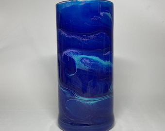 Fluid Art Glass Vase, Table Centerpiece, Table Decor, Handpainted, Handmade, Blue Vase