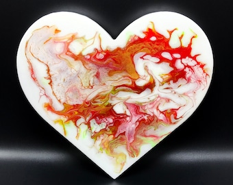 Fluid Art Heart, Wood Heart Plaque, Abstract Heart, Liquid Painting, Acrylic Pour Heart, Pour Art, Acrylic Pour Painting, Valentines Gift