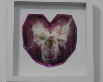 10" Framed Faceted 3D Heart, Geometric Heart Wall Art, Angel Wings, Unique Wall Decor, Purple Heart Wall Hanging, Valentines Gift
