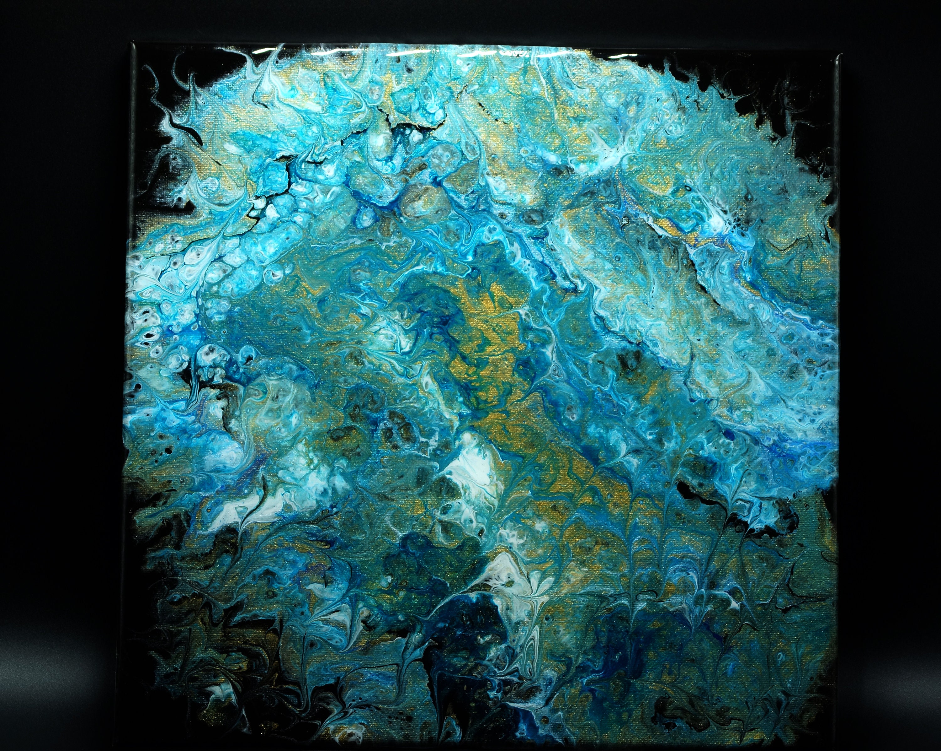 Blue and Gold Fluid Art Painting, Abstract Art, Canvas Painting ...