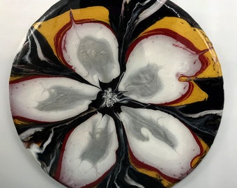 Flower Acrylic Pour on Wood Plaque, Fluid Art Flower Pour, Flower painting, Fluid Art on Wood, Fluid Pour Art, Acrylic Pour Painting