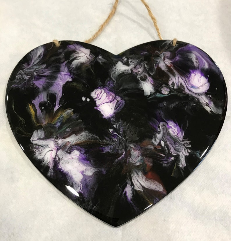 Fluid Art Heart Wall Plaque, Wood Heart, Abstract Art, Liquid Painting, Acrylic Pour Heart, Fluid Pour Art, Acrylic Pour Painting, Wall Art image 2