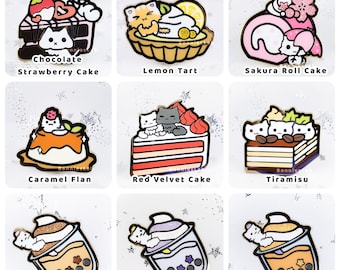 Juego de 2 pines esmaltados de la serie Neko Cafe Sweets: pin esmaltado de gato, pin de solapa de gato, pin de gato kawaii para amantes de los gatos.