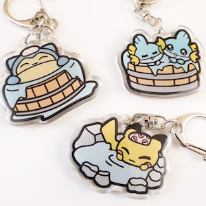 PokeOnsen Epoxy Acrylic Keychain Charms (snorlax, Pikachu, Mudkip)
