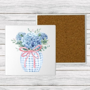 Hydrangea COASTERS, Sandstone, Chinoiserie, Preppy, Customized, Set of 2, Set of 4, Gift