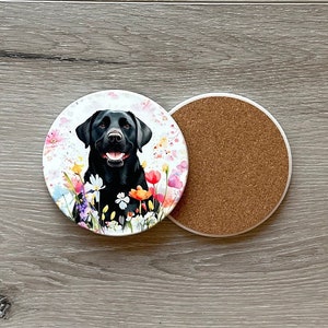 Labrador Retriever COASTERS, Black, Sandstone, Preppy, Coastal, Floral, Watercolor, Customized, Set of 2, Set of 4, Gift