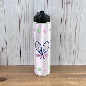 TENNIS Bottle, Preppy Bottle, Tennis Racquet, Tennis Ball, 12 oz, 16 oz, 20 oz, 24 oz