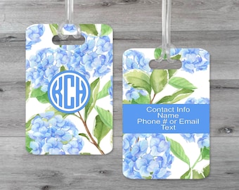 Hydrangea BAG TAG, Luggage, Sports, Travel, ID, Tote, Book, Backpack, Personalized. Floral, Nantucket, Monogrammed