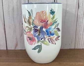 WATERCOLOR FLORAL 12 oz Wine WhiskeyTumbler, Preppy Tumbler