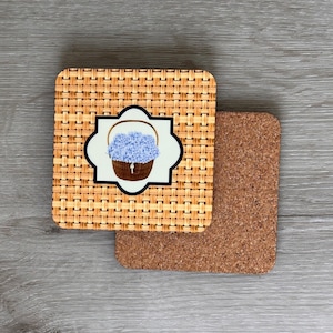 Nantucket COASTERS, Nantucket Basket, Hydrangeas, Coastal, Beach, ACK, Island, Preppy, Customized, Set of 2, Set of 4, Gift