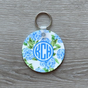 Hydrangea KEYCHAIN, Preppy, Bag Tag, Zipper Pull, Floral, Flowers, Luggage Tag, Personalized, Monogrammed