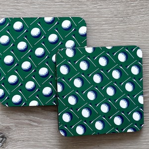 GOLF COASTERS, Clubs, Ball, Preppy, Watercolor, Customized, Personalized, Set of 2, Set of 4, Gift, Monogrammed