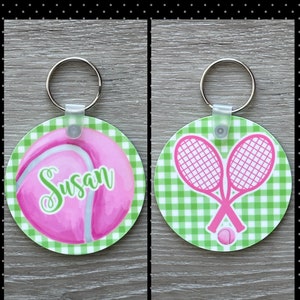 Tennis KEYCHAIN, Preppy, Bag Tag, Zipper Pull, Racquet, Ball, Luggage Tag, Personalized, Monogrammed