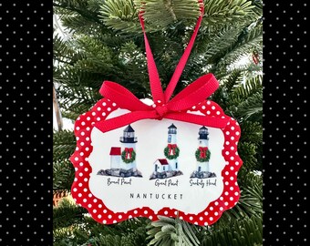 ORNAMENT, Aluminum, Nantucket Stroll, ACK, Island Map, Christmas, Gift, Secret Santa, Preppy, Watercolor, Customized