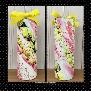 TENNIS BALL Skinny Tumbler, Preppy, Tennis, Personalized, 15oz, 20oz, 30oz