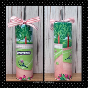 TENNIS Skinny Tumbler, Preppy, Tennis Racquet, Tennis Court, 15oz, 20oz, 30oz