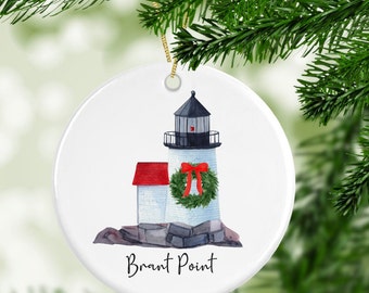 ORNAMENT, Porcelain, Brant Point, Nantucket, Lighthouse, Coastal, Beach, ACK, Island, Preppy, Watercolor, Customized, Gift