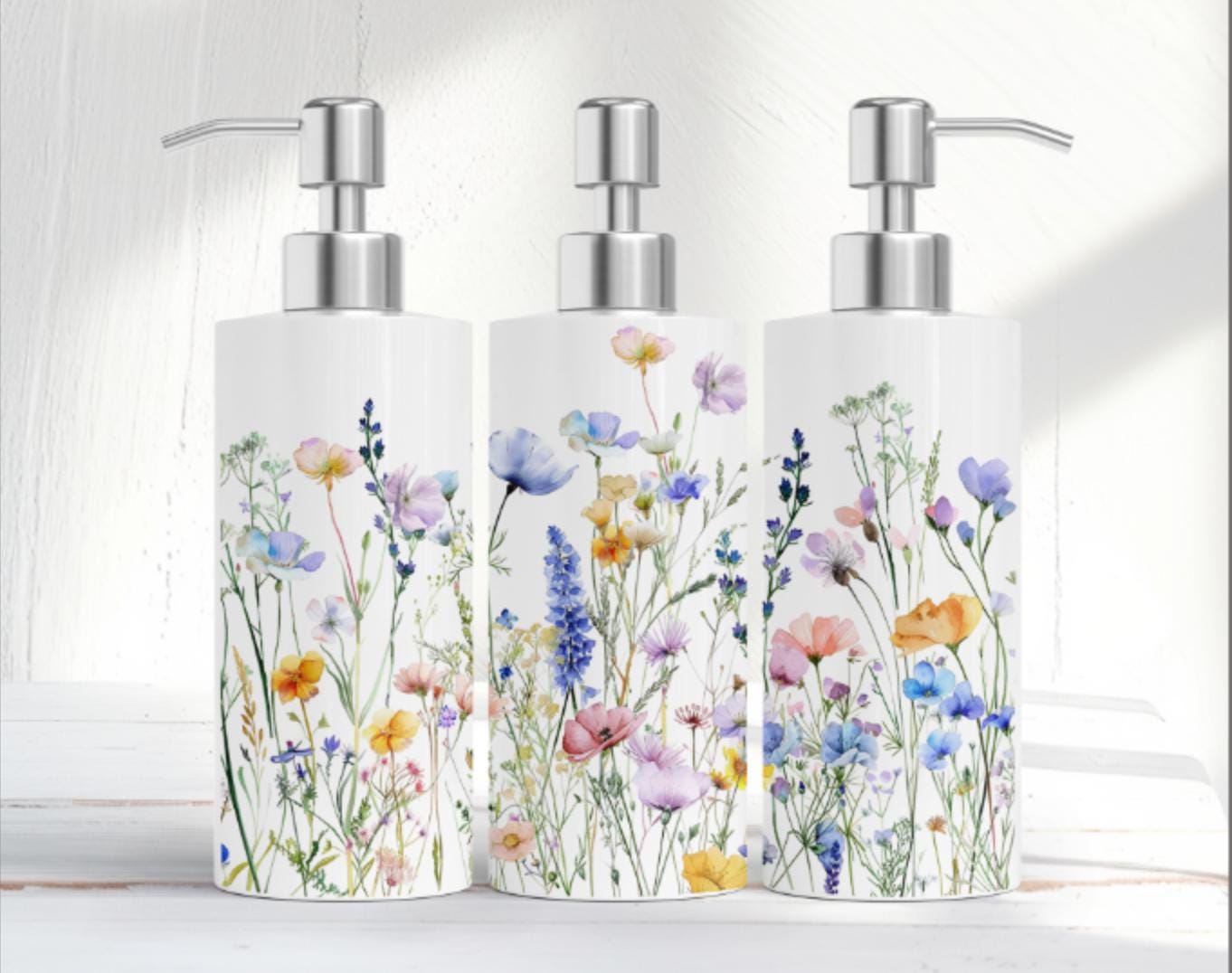 FLORAL, Soap Dispenser, Lotion, Hand Soap, Dish Soap, Wildflowers Watercolor