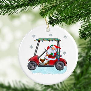 ORNAMENT, Golf Cart, Santa, Porcelain, Christmas, Gift, Secret Santa, Preppy, Watercolor, Customized