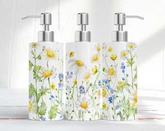 FLORAL, Soap Dispenser, Lotion, Hand Soap, Dish Soap, Daisies, Watercolor