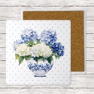 Hydrangea COASTERS, Sandstone, Chinoiserie, Preppy, Customized, Set of 2, Set of 4, Gift