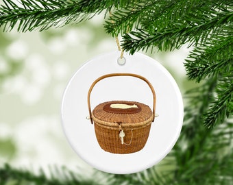 ORNAMENT, Porcelain, Nantucket Basket, Hydrangeas, Coastal, Beach, ACK, Island, Preppy, Customized, Gift