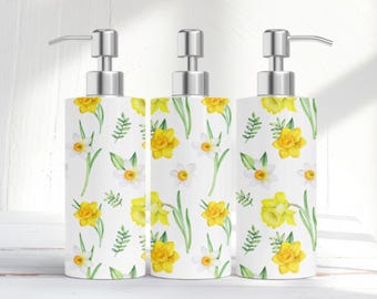 FLORAL, Soap Dispenser, Lotion, Hand Soap, Dish Soap, Daffodils, Watercolor