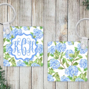 Hydrangea KEYCHAIN, Preppy, Bag Tag, Zipper Pull, Floral, Flowers, Luggage Tag, Personalized, Monogrammed