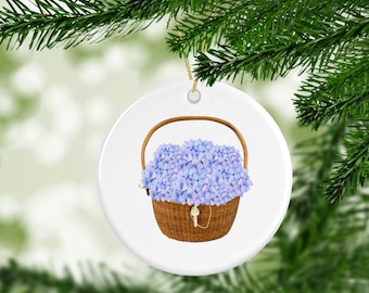 ORNAMENT, Porcelain, Nantucket Basket, Hydrangeas, Coastal, Beach, ACK, Island, Preppy, Customized, Gift