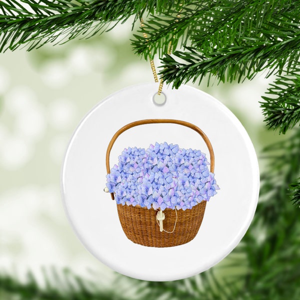 ORNAMENT, Porcelain, Nantucket Basket, Hydrangeas, Coastal, Beach, ACK, Island, Preppy, Customized, Gift