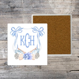 Shell COASTERS, Sandstone, Chinoiserie, Preppy, Monogram, Set of 2, Set of 4, Gift
