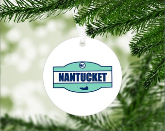 ORNAMENT, Aluminum, Nantucket, Town Signs, Stroll, ACK, Island Map, Christmas, Gift, Secret Santa, Preppy, Watercolor, Customized