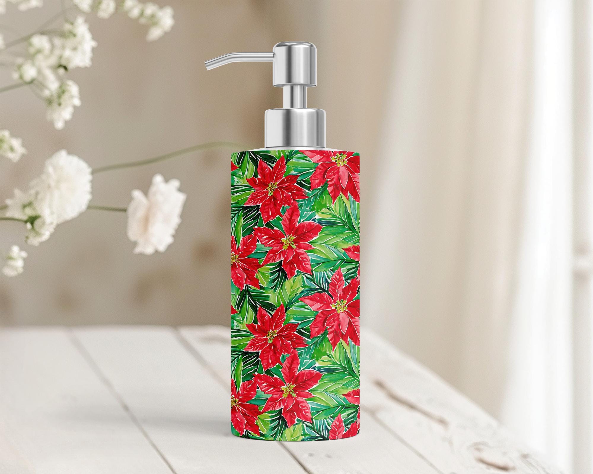 CHRISTMAS, Soap Dispenser, Lotion, Poinsettia, Holiday, Hand Soap,…