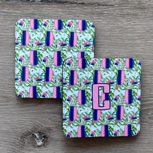 GOLF COASTERS, Club, Ball, Bag, Preppy, Watercolor, Customized, Personalized, Monogrammed, Set of 2, Set of 4, Gift