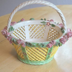 Vintage Assisi Porcelain Basket---Italian Porcelain Baskets---Porcelain Woven Basket---Hand-Painted Italian Basket---Collectibles from Italy