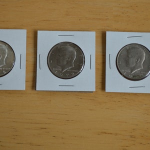 3 Kennedy Half Dollars---JFK Coins---Kennedy Half Dollar Coins---Vintage Half Dollar Coins---Vintage Coins--Coin Collecting--1960-70&#39;s Coins