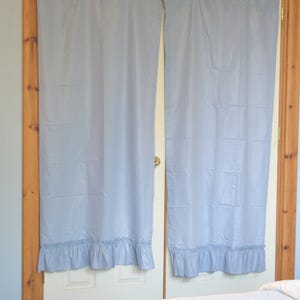 Vintage Blue Curtains---Polished Cotton Curtains---Ruffled Curtains---Window Treatments---Home Decor---Vintage Curtains---1990&#39;s Curtains