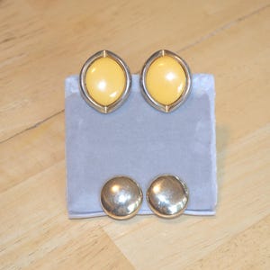 2 Pairs of Vintage Clip-On Earrings---Large Statement Earrings---Gold Tone & Yellow Lucite Earrings---Vintage Earrings---1950-60&#39;s Earrings