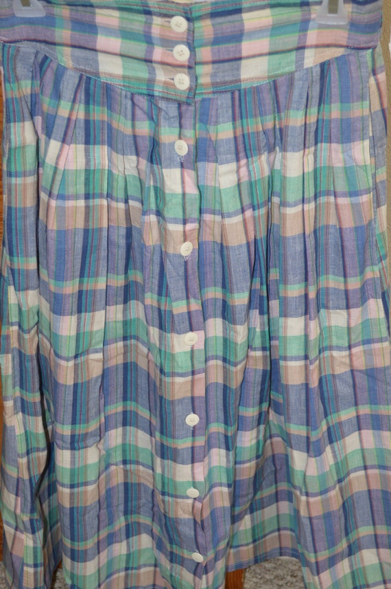Vintage 80/'s plaid high waist button down midi skirt Size XS S