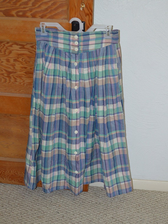 Vintage Button-Down Pleated Skirt---High Waist Mi… - image 2