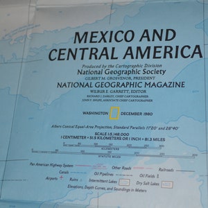 Mexico/Central America Map---Vintage National Geographic Map---Aztec World Map--1980 Map of Mexico/Central America--Mexico Map--Vintage Maps