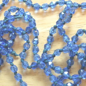 Antique 40&quot; Flapper Lariat Necklace--Flapper Glass Bead Necklace--Blue Bead Necklace--1920 Flapper Necklace--1920 Hand-Knotted Bead Necklace