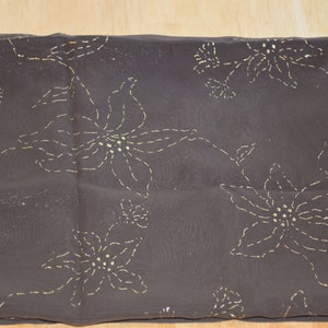 Sheer Embroidered Fabric---Gold Embroidery Material---One Yard of 45&quot; Sheer Fabric---Vintage from The 1970-80&#39;s
