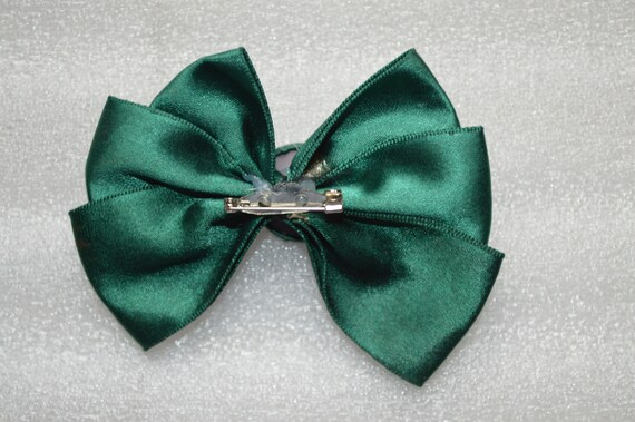 Vintage Bow Pin Satin Bow Pin Dark Green Bow Broo Gem
