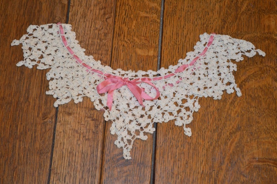 Antique Lace Collar---Collar With Pink Ribbon---I… - image 1