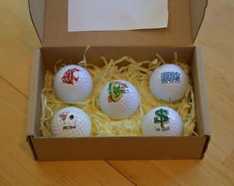 5 New Vintage Golf Balls---Vintage Logo Golf Balls---Las Vegas Golf Ball---Keno Golf Ball---Vintage Team Golf Balls---Oregon Ducks Golf Ball