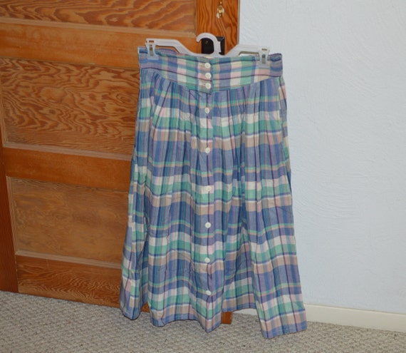 Vintage Button-Down Pleated Skirt---High Waist Mi… - image 1