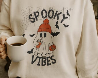 Spooky Vibes Sweatshirt - Halloween Apparel, Cozy Crewneck, Fall Fashion, Fun Ghost Design, Casual Halloween Sweatshirt