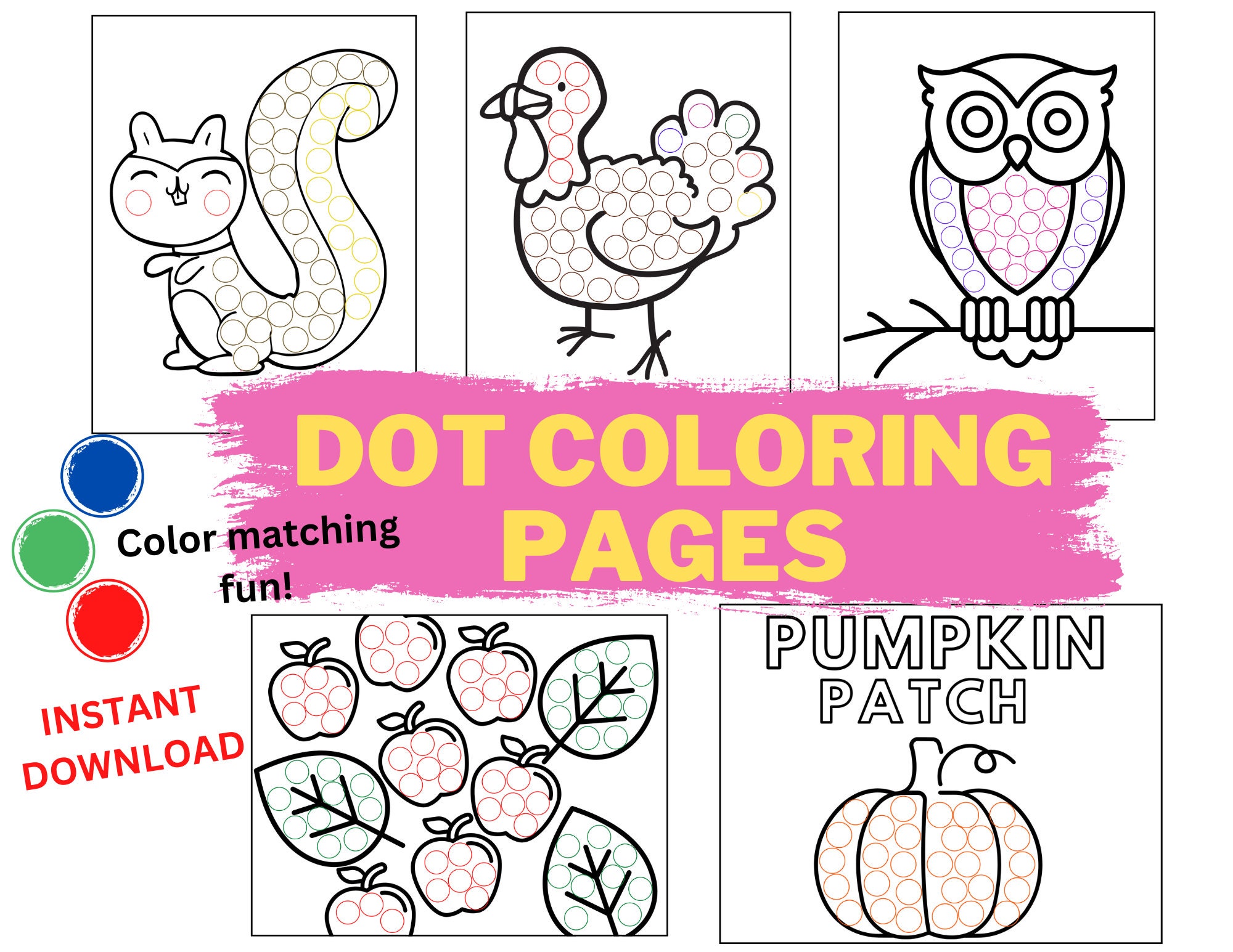 Color Coded Printable Coloring Pages for Kids | 5 Dot Marker Coloring ...