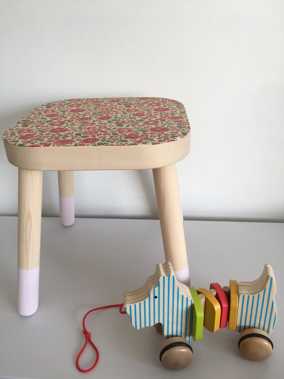 Wooden Stool Small Side Table Liberty Print Nursery Etsy